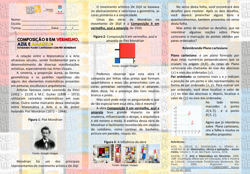 Composição II em vermelho, azul e amarelo: estudando plano cartesiano com Piet Mondrian