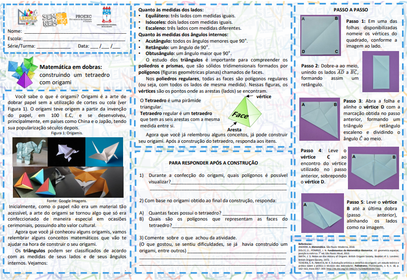 Matemática em dobras: construindo um tetraedro com origami